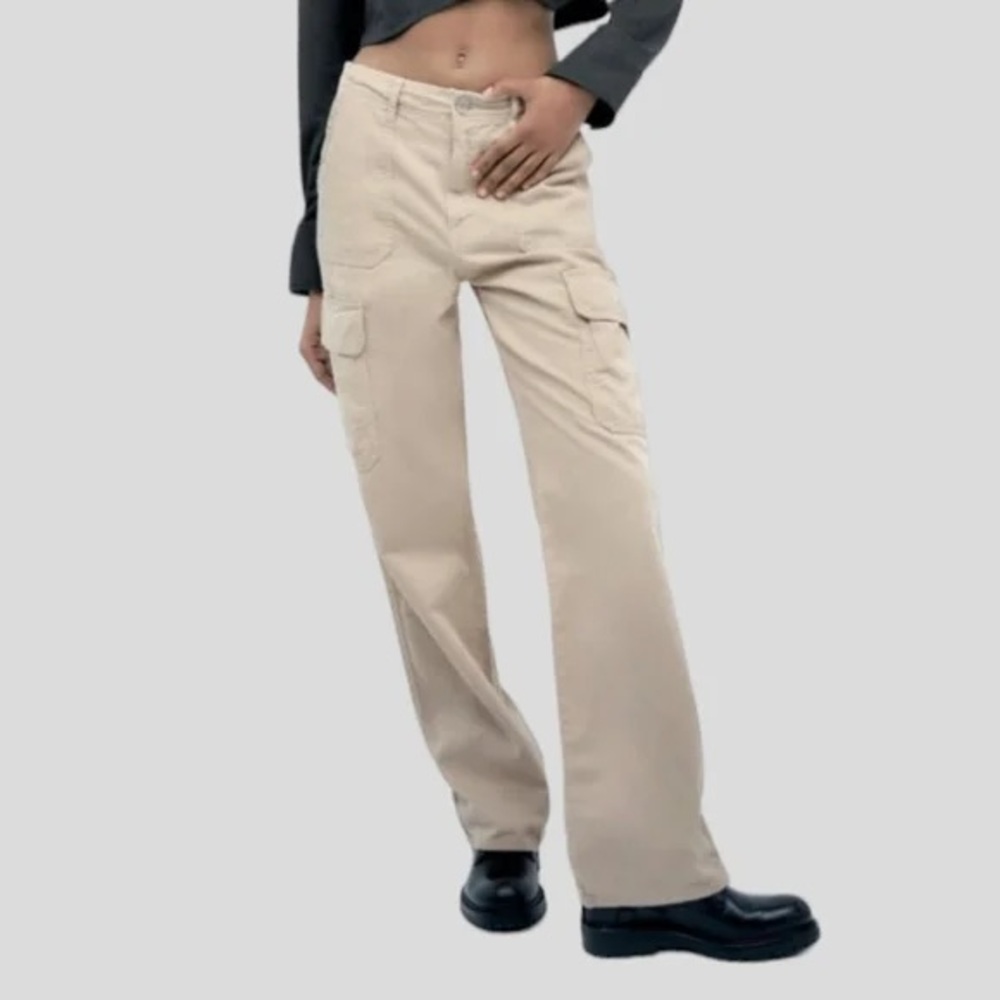 Zara Kahki Cargo Wide Pants women’s size 6